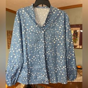 Blue & White Polka Dot Blouse XL